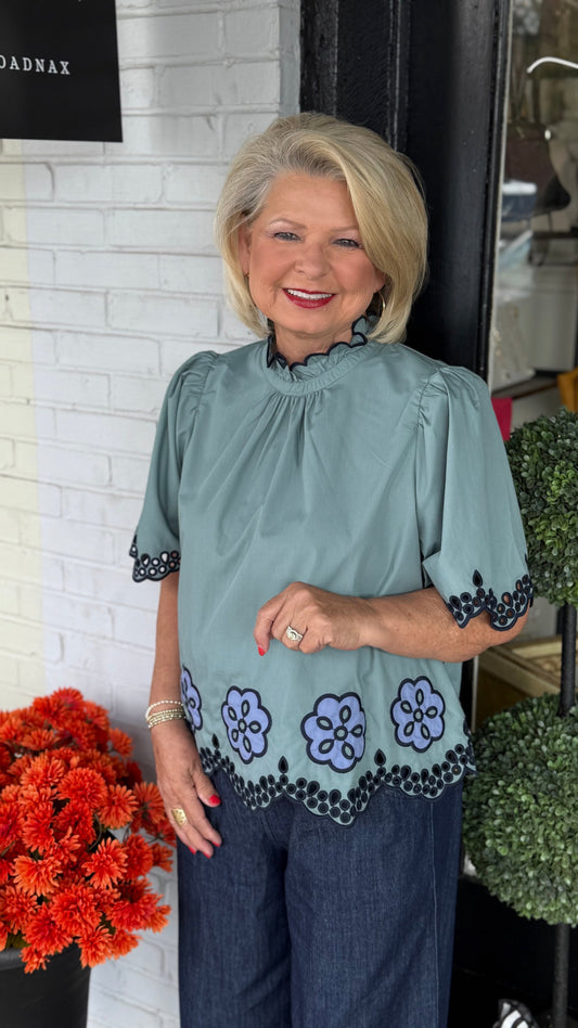 Eyelet Trim Blouse