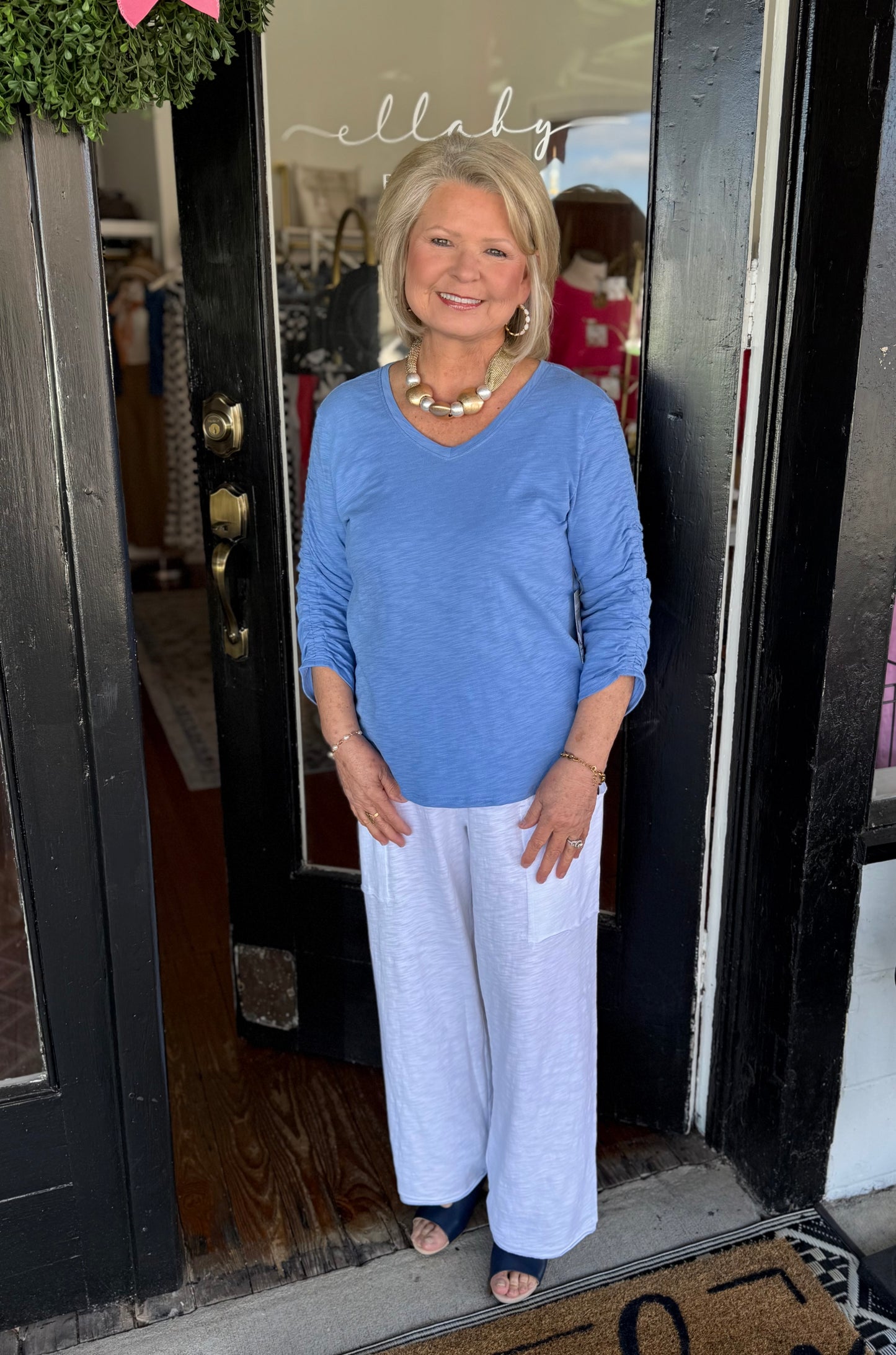 Cotton Ruched Slv Tee