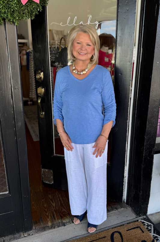 Cotton Ruched Slv Tee