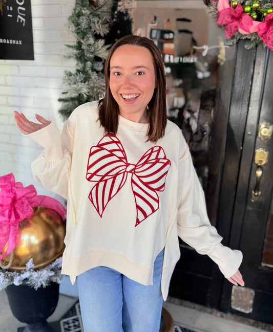 Candy Cane Bow Sweatshirt