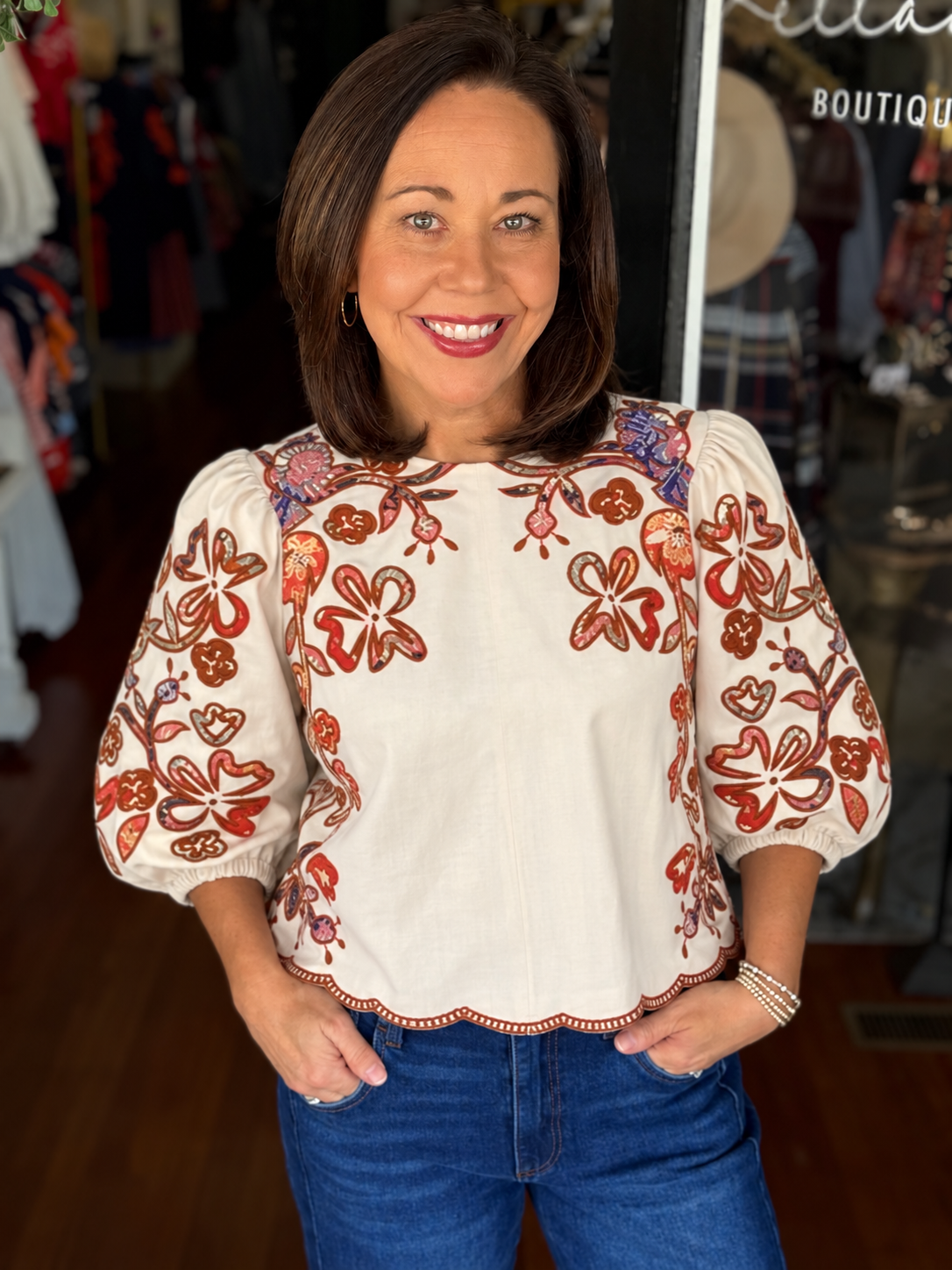 Floral Embroidered Suede Top