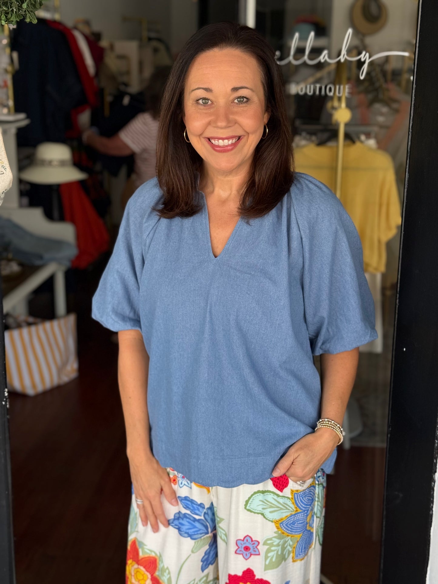 Scallop Chambray Top
