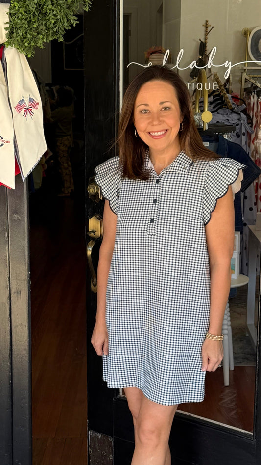 Gingham Ruffle Sleeve Dress