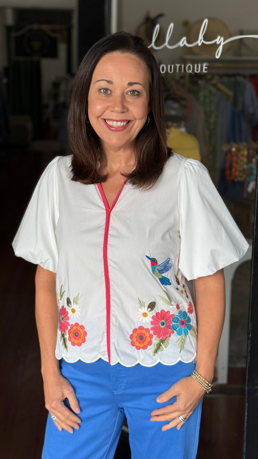 Hummingbird Embroidered Top