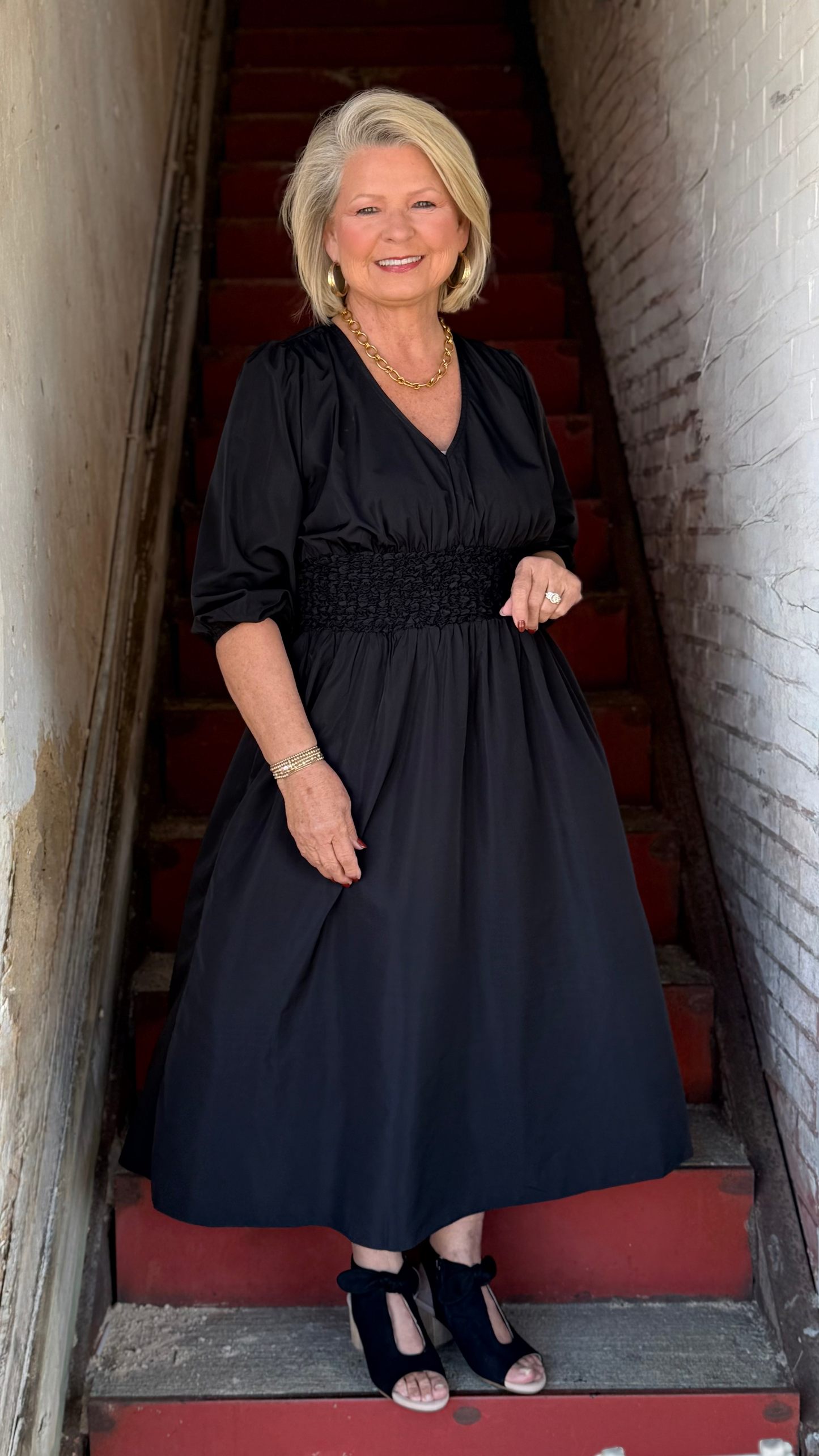 Poplin Smocking Detail Dress