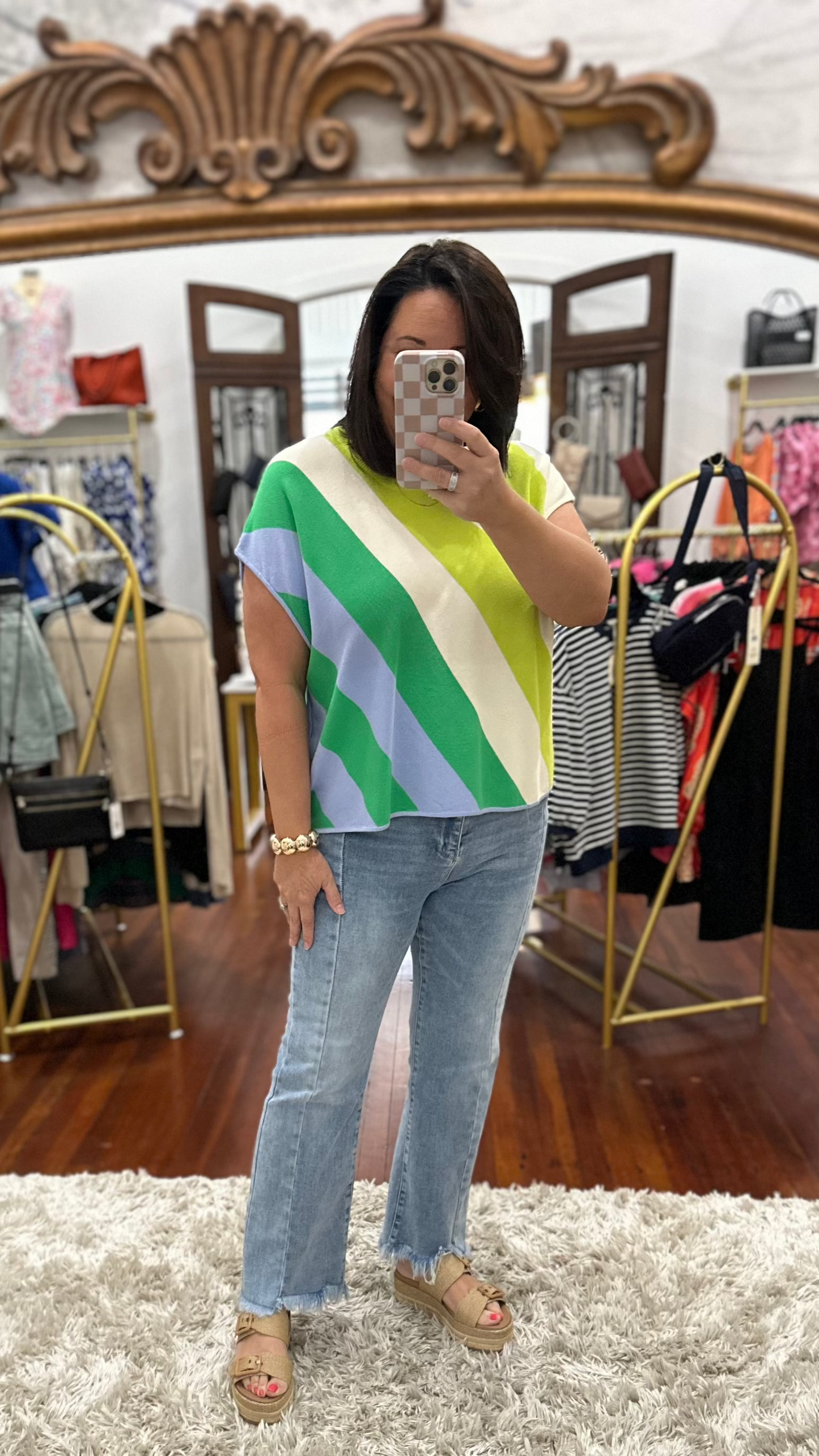 High Rise Cropped Flare Seam Detail Fray Hem