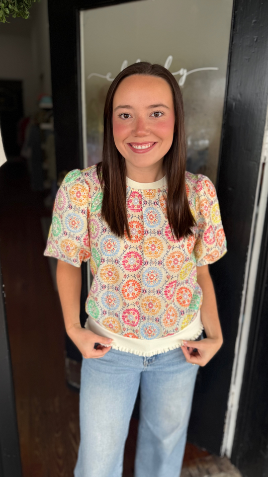 Floral Bubble Sleeve Top