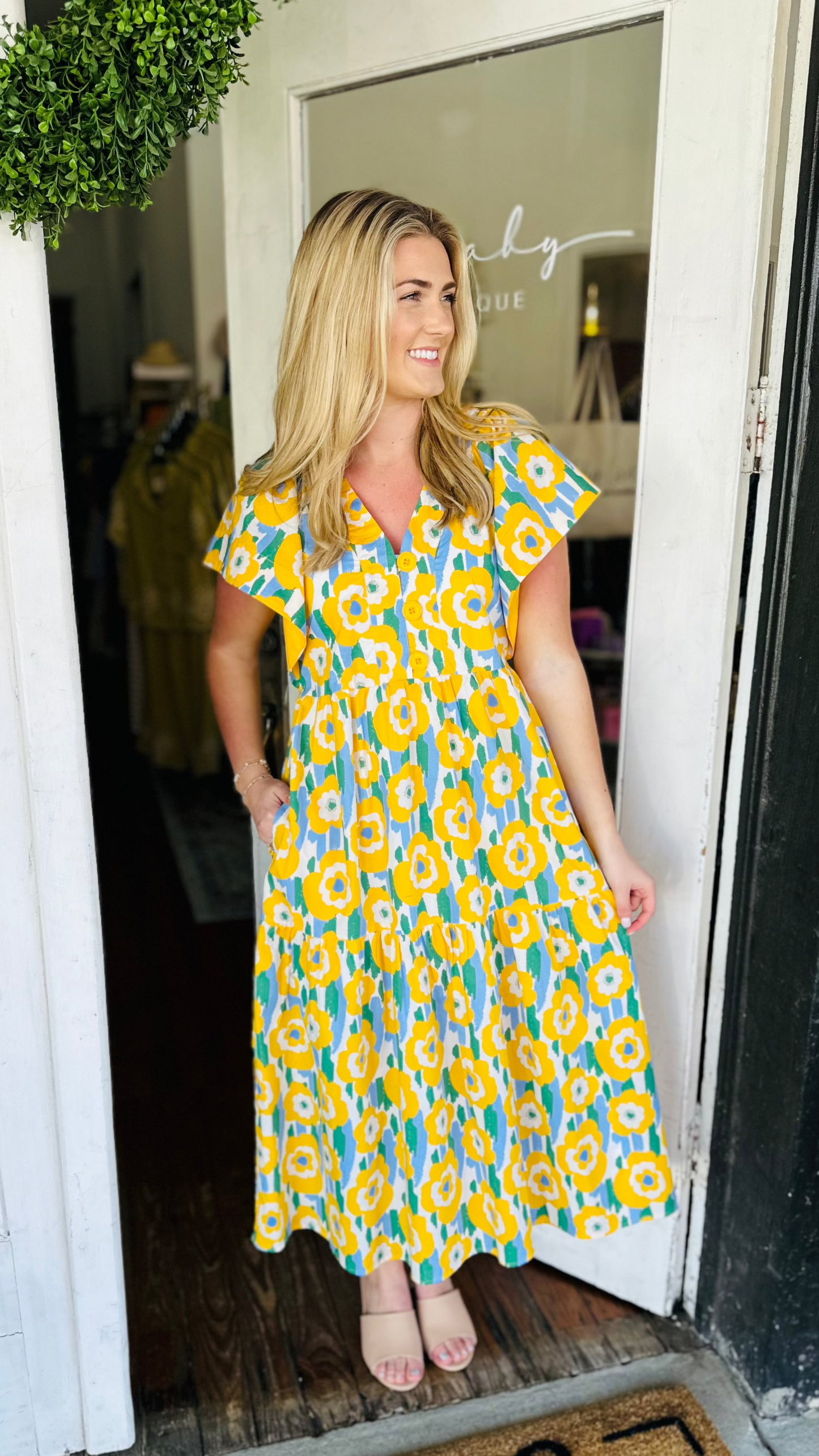 Yellow Daisy Midi Dress