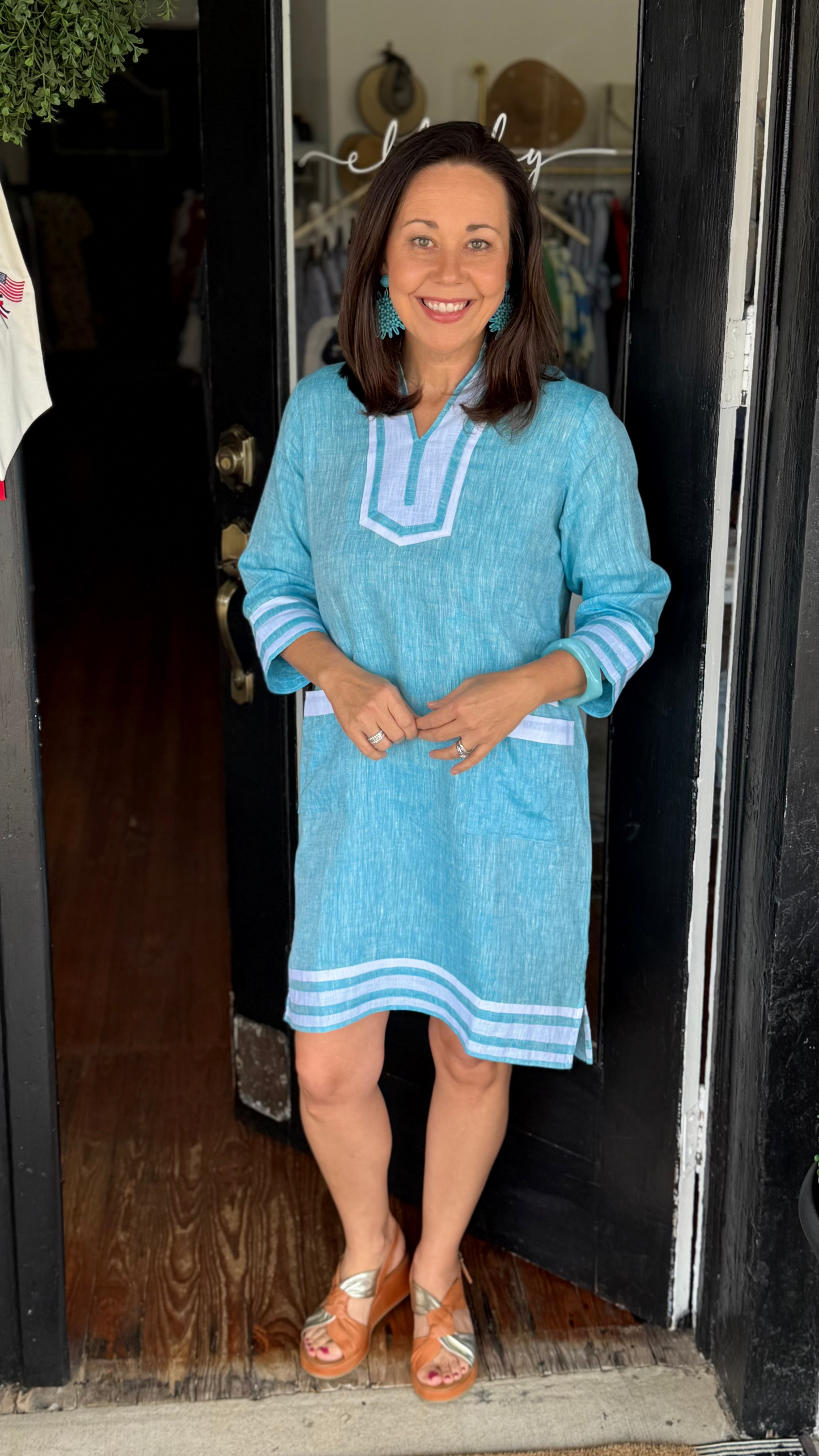 V Neck Turquoise Dress