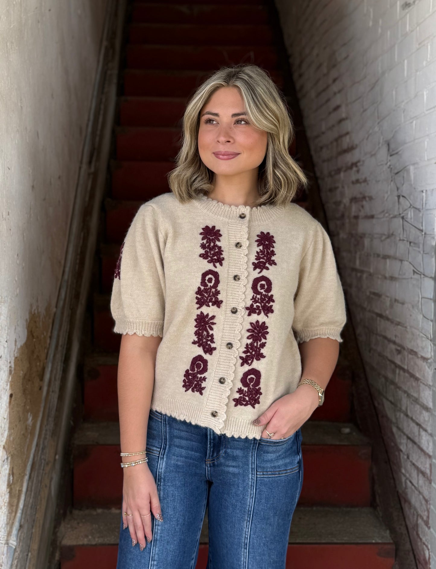 Embroidered Floral Knit Top