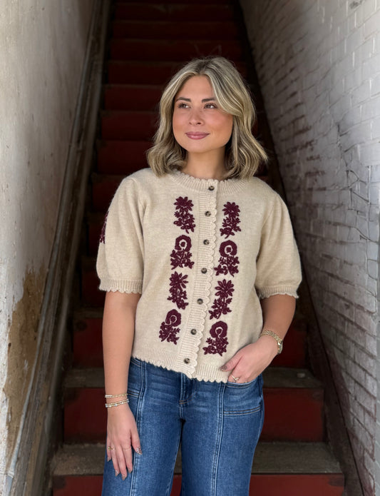 Embroidered Floral Knit Top
