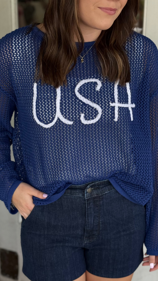 USA Blue Knit Top