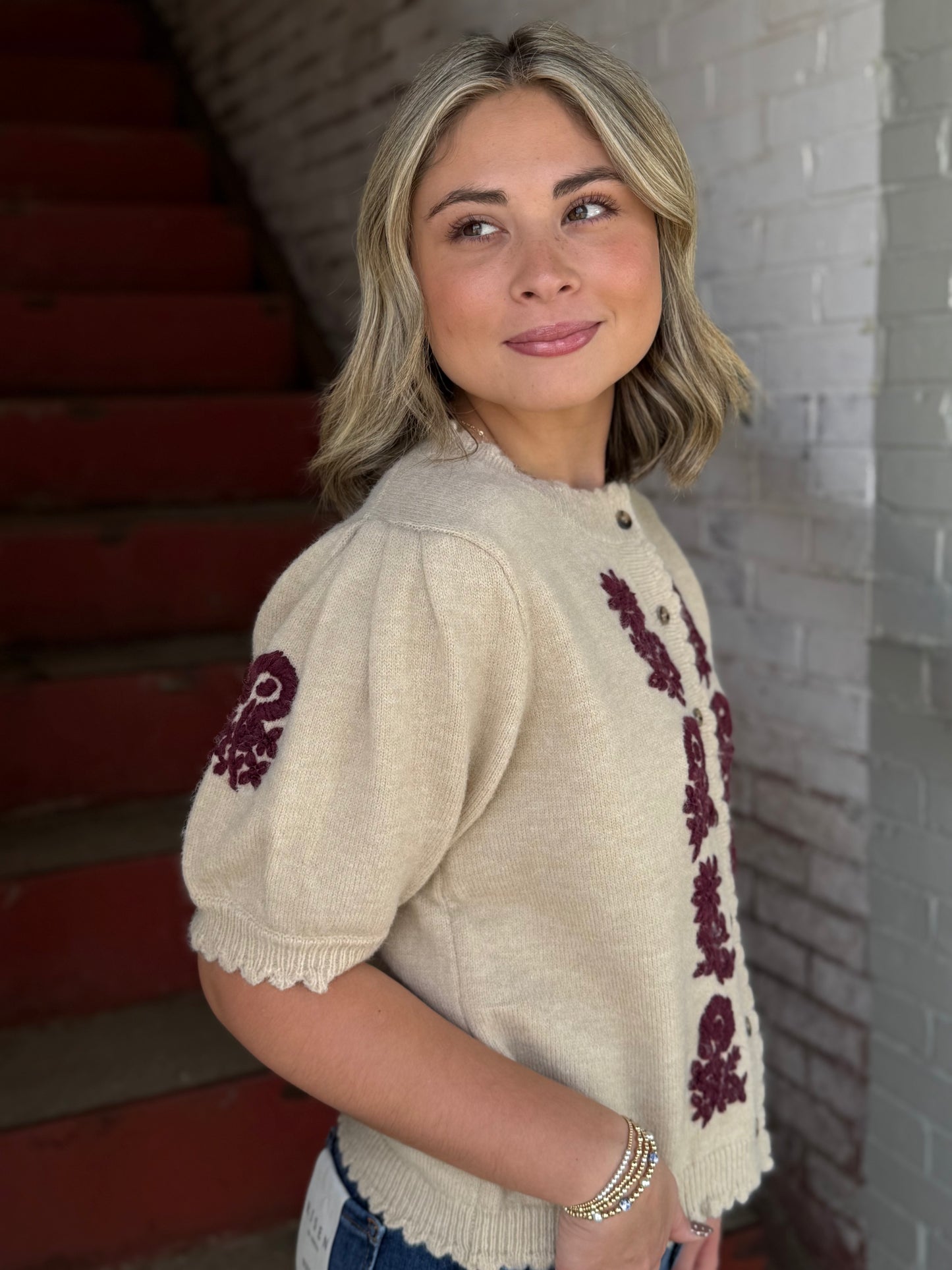 Embroidered Floral Knit Top