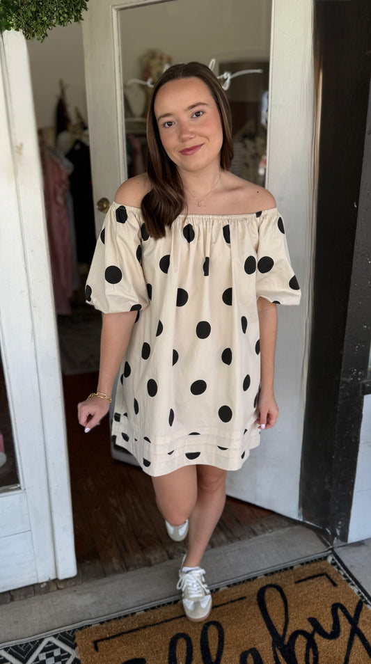 Off Shoulder Polka Dot Dress