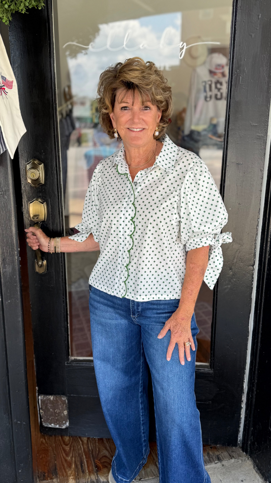 Polka Button Scallop Blouse
