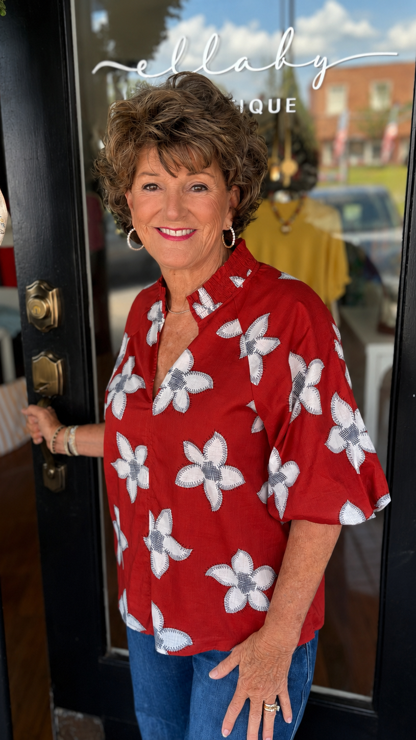 Rust Floral Print Top