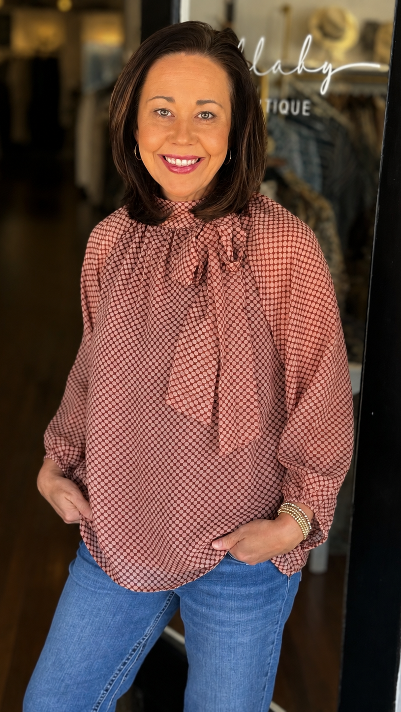Red Clay Tie Blouse