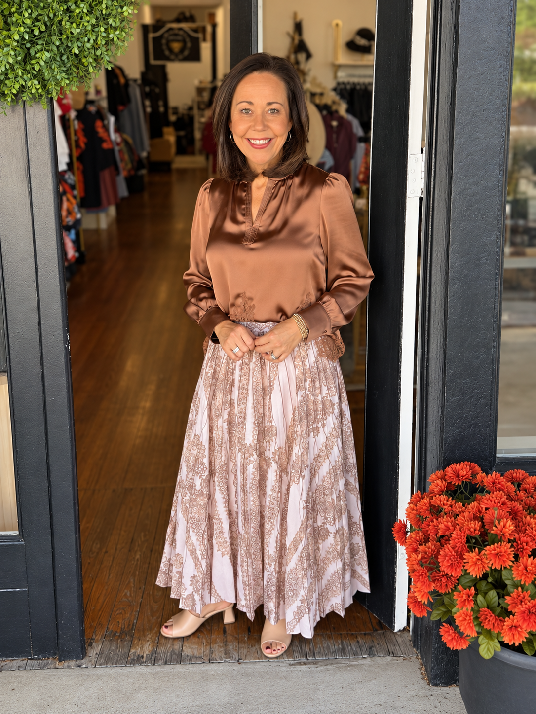 Pleated Midi Skirt Mocha