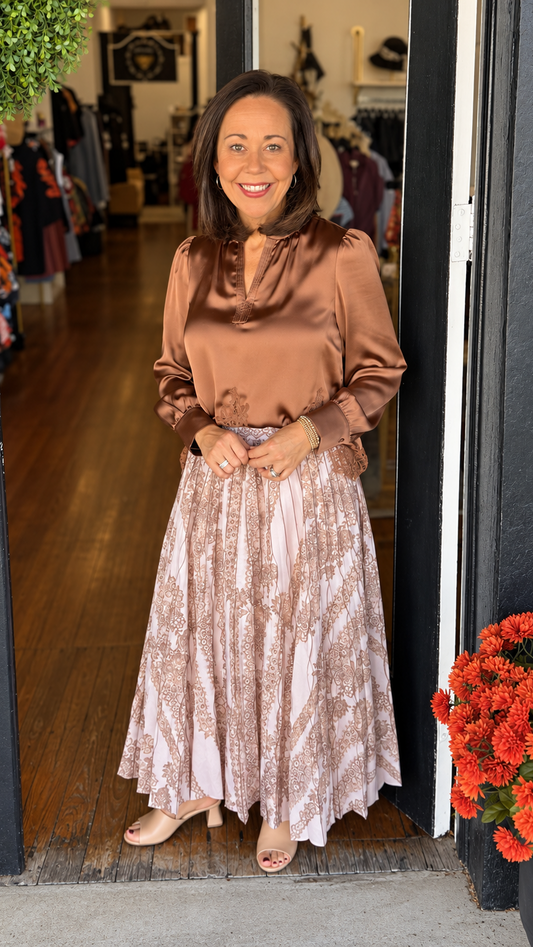 Pleated Midi Skirt Mocha