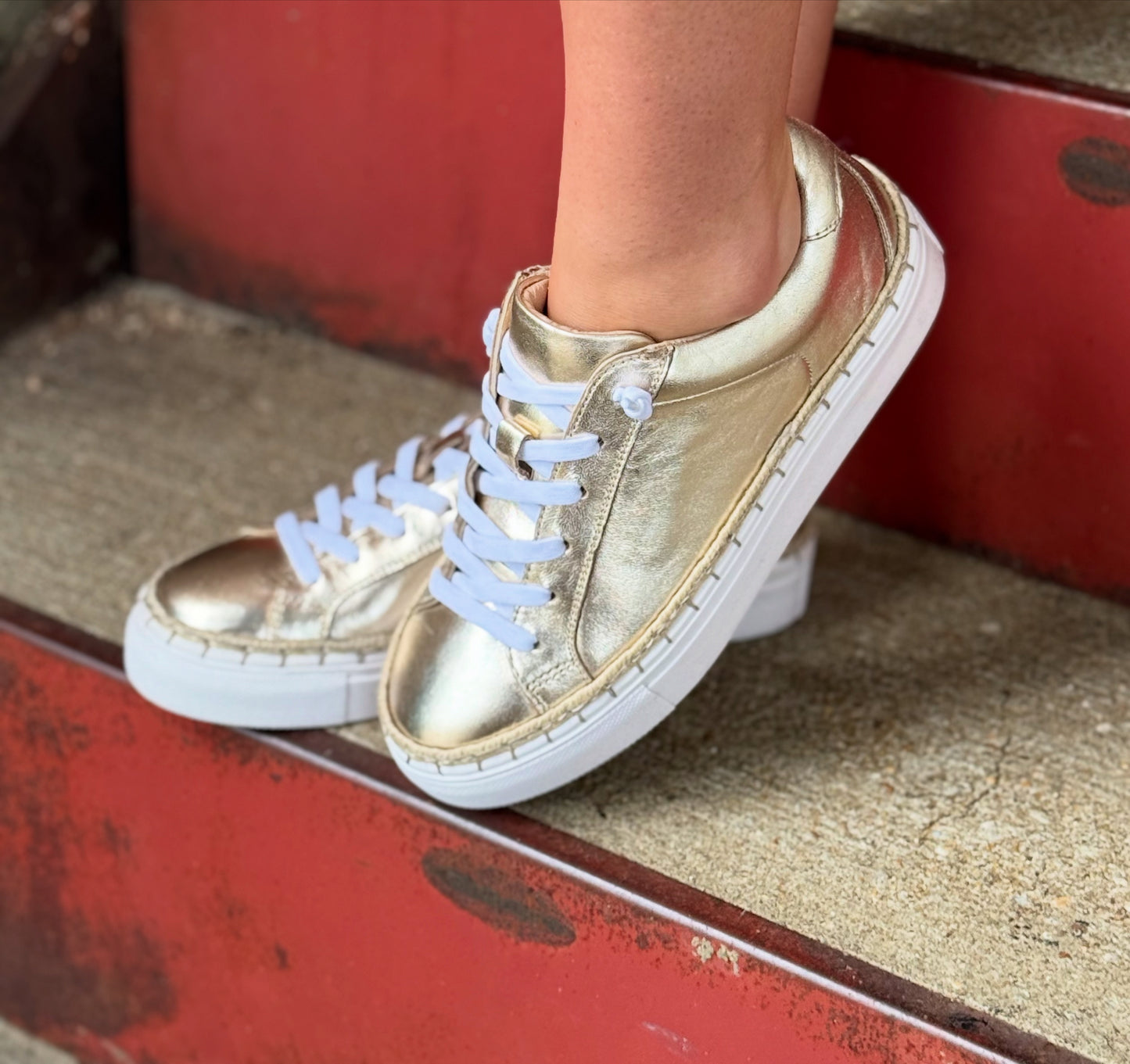 Light-Gold Foil Leather Sneaker