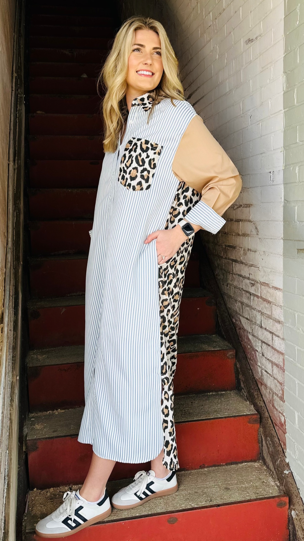 Leopard Stripe Button Dress